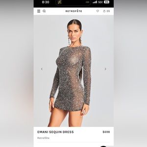 Retrofete Emani Sequin Dress in Black/ Silver